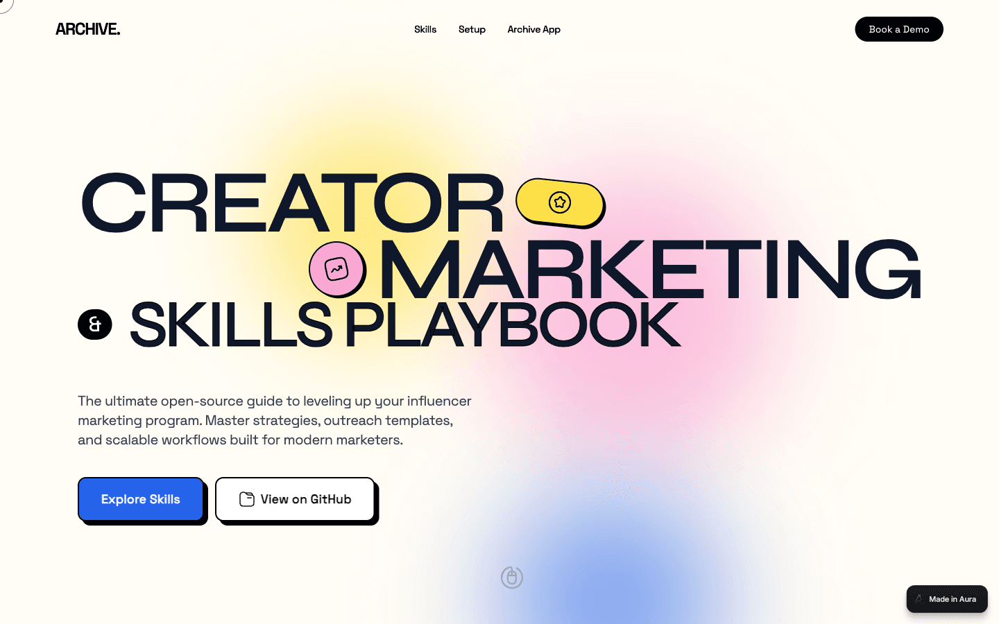 Creator Marketing landing page with bold typography and playful gradient