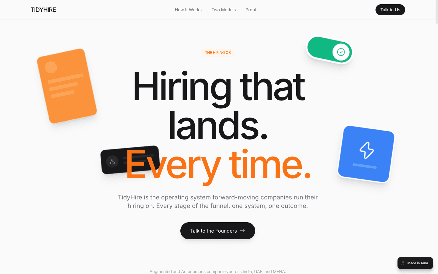 TidyHire hiring OS landing page, minimalist with playful illustrations